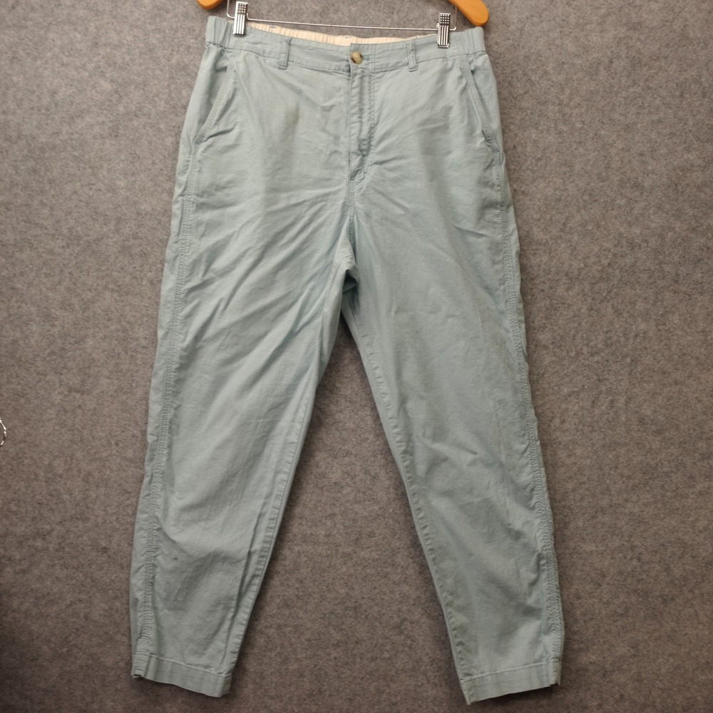 Uniqlo Linen Cotton Pants Mens L Blue Tapered Chino Travel Coastal Summer 31x27